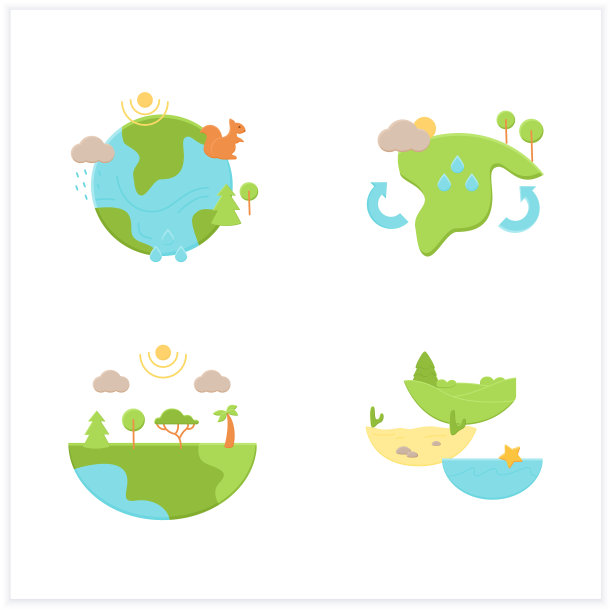 生物多样性平面图标集图片下载