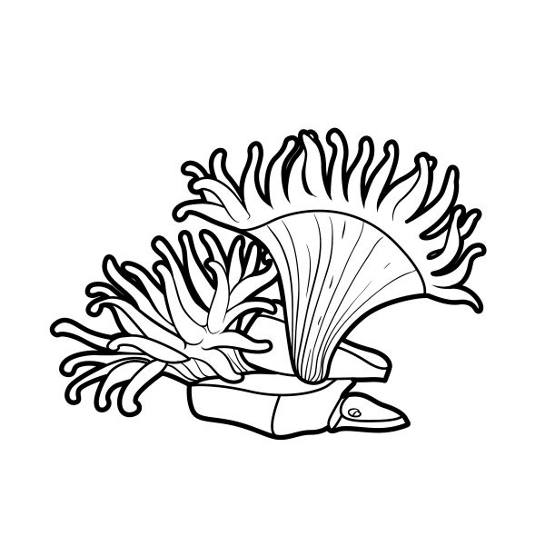 海葵在石头上涂色书线描图片下载