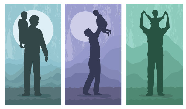 三个父亲和孩子的剪影图片下载