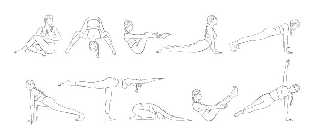 瑜伽体式设置与女人在不同的姿势瑜伽图片下载