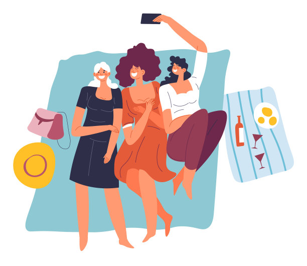 女性角色躺在毯子上享受周末图片下载