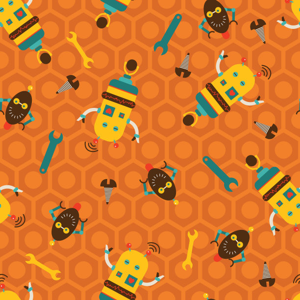 机器人孩子矢量无缝模式图片下载