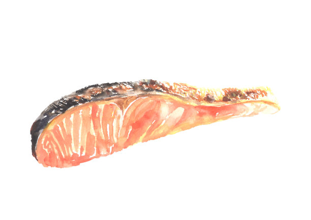 用水彩绘制的烤鲑鱼插图图片下载