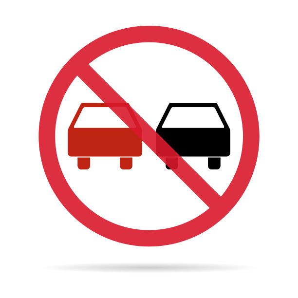 无超车警告道路、禁止交通标志、车辆禁止信息矢量插图图片下载