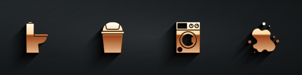 设置抽水马桶、垃圾桶、洗衣机和水溢出图片下载