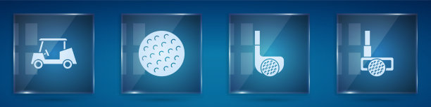 设置高尔夫汽车球杆与方形玻璃图片下载