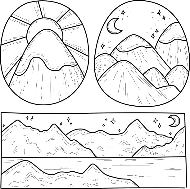 画可爱的山川自然远足孤立线图片下载