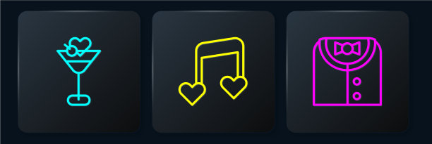 设定线条马提尼玻璃套装和音乐音符基调图片下载