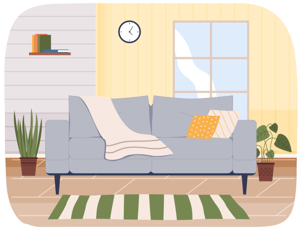 大柔软明亮的沙发与枕头在内部图片下载