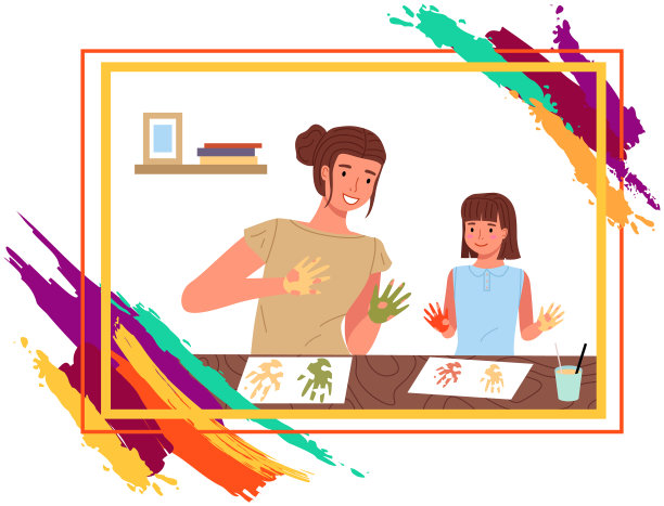 母亲和女儿画手画在图片下载