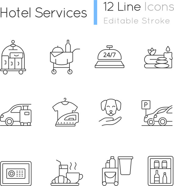 酒店服务图标线性设置图片下载