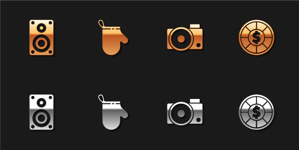 设置立体声扬声器、烤箱、手套、相机等图片下载