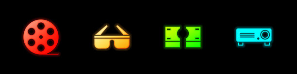 设置胶片卷轴3d电影眼镜堆纸图片下载