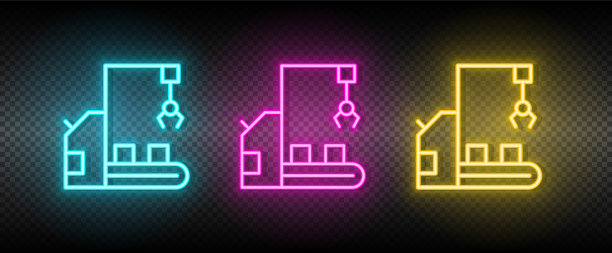 工业机器人制造机器人霓虹灯图标图片下载