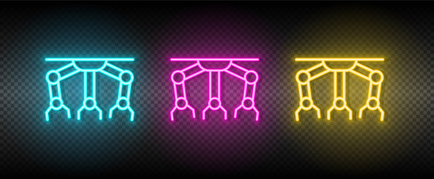 装配机器人工业臂霓虹图标组图片下载