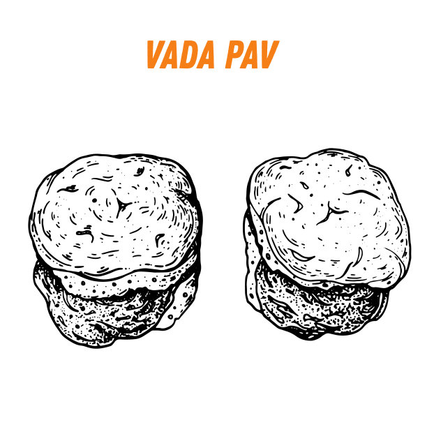 Vada Pav素描，印度食物。手绘矢量插图。素描风格。前视图。的矢量插图。图片下载