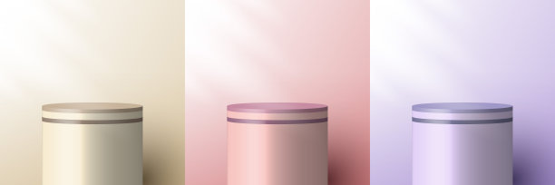 一套3D逼真的棕色米色，粉红色，紫色底座背景产品显示图片下载