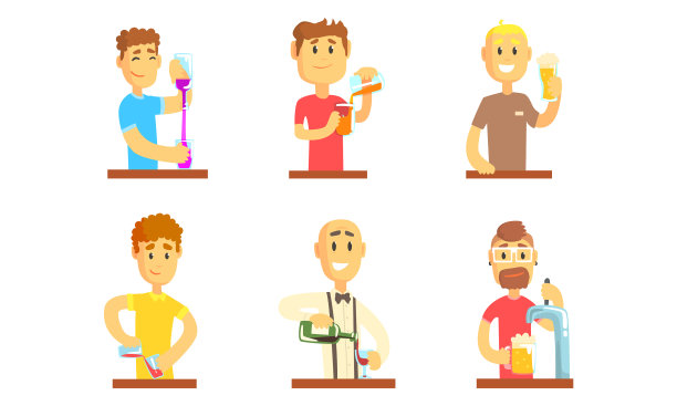 男酒保或酒保提供酒精饮料或软饮料图片下载