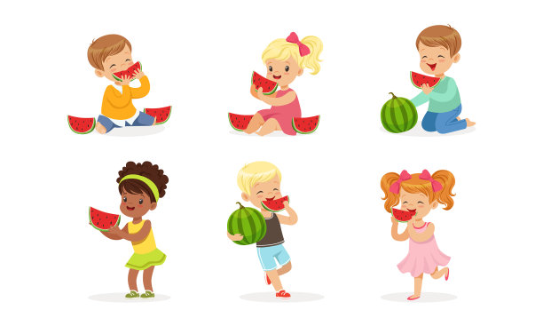 可爱的小朋友们吃着甜甜的多汁的西瓜图片下载