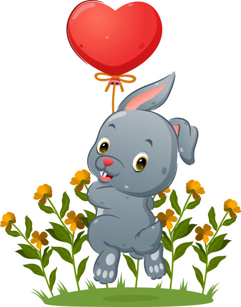 可爱的兔子正抱着气球图片下载