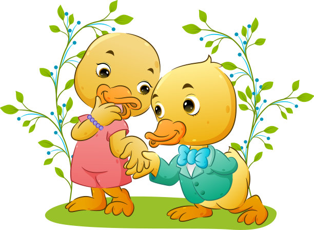 快乐可爱的鸭子夫妇正跪着使用图片下载
