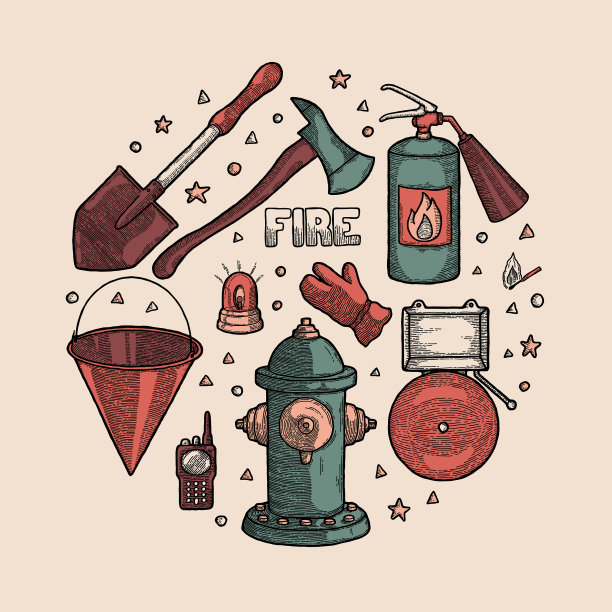 消防复古套装消防工具图片下载