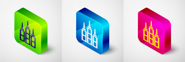 等距摩天大楼图标孤立在灰色图片下载