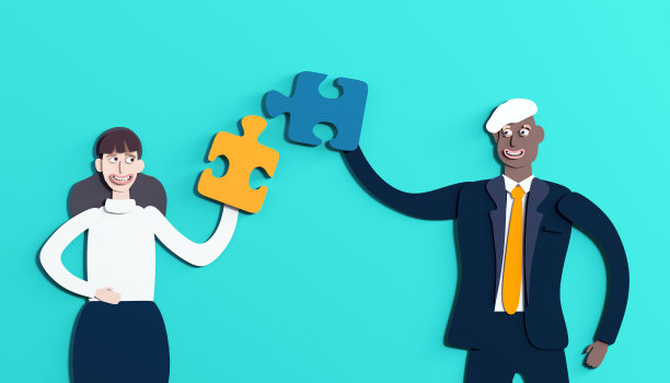 背景用纸做成的商人。商业人士的拼图。剪纸设计，3D效果图图片下载