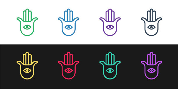 设置线hamsa手图标隔离在黑色和图片下载