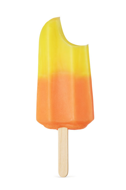 橙子咬冰淇淋冰棒孤立在白色图片下载