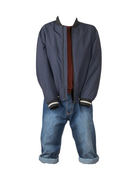 牛仔蓝短裤，毛衣和夹克上的拉链孤立的白色背景图片下载