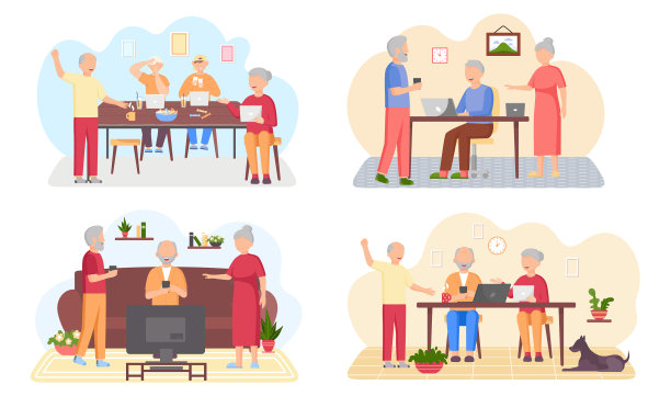 老年人和老年人一起玩电子游戏图片下载