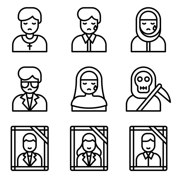 葬礼相关图标设置5线风格图片下载