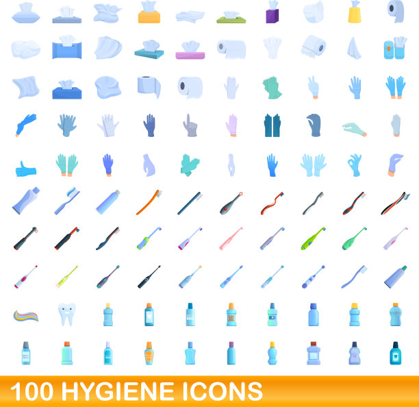 100卫生图标设置卡通风格图片下载