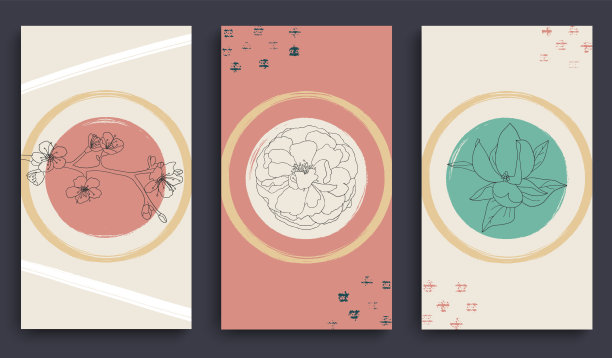 一套极简的花卉海报在时尚的颜色为女性简介。包抽象的手绘故事模板社交媒体，web，移动应用程序。图片下载