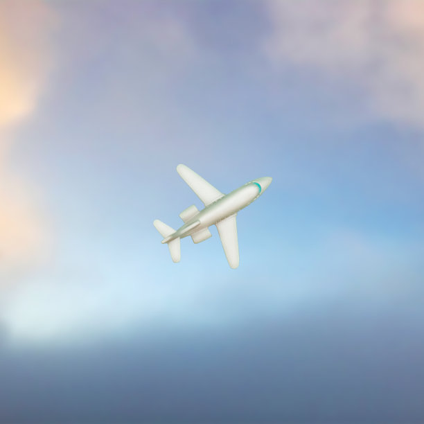 空中旅行和旅行的概念。飞机在蓝色背景的云层中飞行图片下载