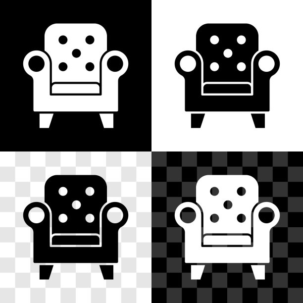 设置扶手椅图标隔离在黑色和白色图片下载