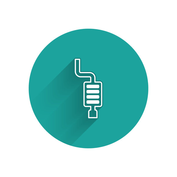 白色汽车消声器图标孤立与长影子图片下载