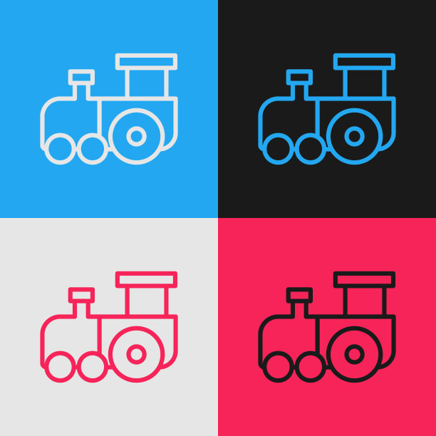波普艺术线玩具火车图标孤立的颜色图片下载