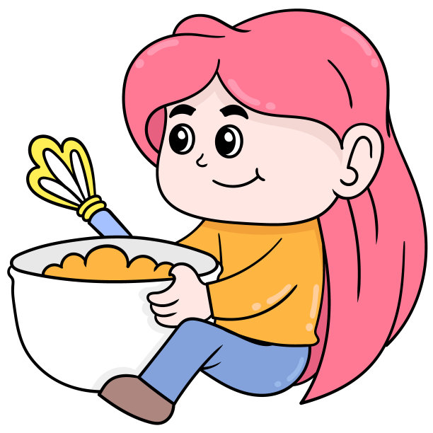 小女孩正在揉蛋糕面团，矢量插图艺术。涂鸦图标图像卡哇伊。图片下载