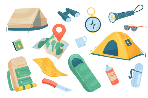 旅行配件可爱元素孤立集图片下载