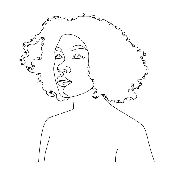 线条艺术妇女脸部画黑人妇女爆炸图片下载