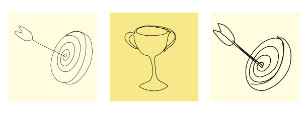 靶心和杯子在连续的线条艺术风格与可编辑的笔触。成就与成功概念设计。简约的照片图片下载
