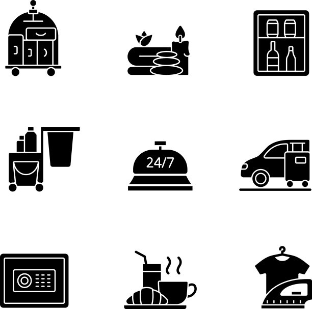 酒店服务黑色字形图标设置在白色图片下载
