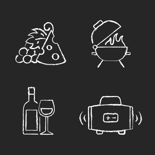 户外用餐粉笔白色图标设置为黑色图片下载