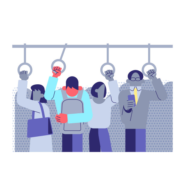 在拥挤的火车上似乎受到挤压的男性雇员图片下载