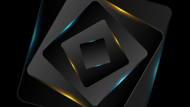 黑色和发光的蓝色橙色方块背景图片下载