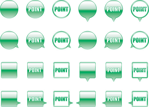 一组圆形和方形的绿色图标，用于网站上的兴趣点。图片下载