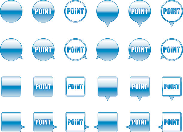 一组圆形和方形的蓝色图标，用于网站上的兴趣点。图片下载