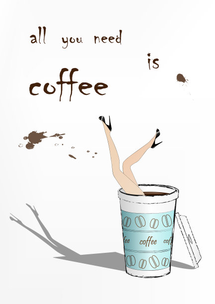 女人掉进了蓝色纸杯咖啡里图片下载